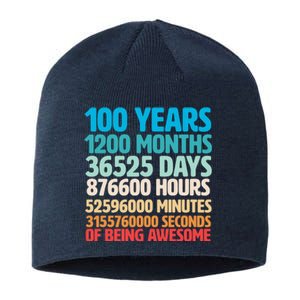 100 Years Of Being Awesome 100th Birthday Time Breakdown Sustainable Beanie