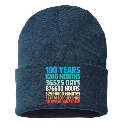 100 Years Of Being Awesome 100th Birthday Time Breakdown Sustainable Knit Beanie