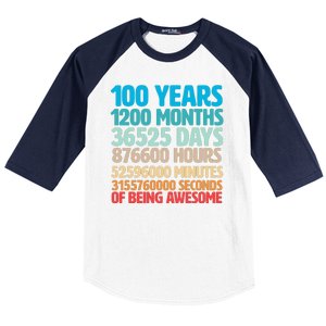 100 Years Of Being Awesome 100th Birthday Time Breakdown Baseball Sleeve Shirt