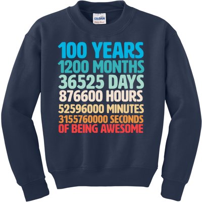 100 Years Of Being Awesome 100th Birthday Time Breakdown Kids Sweatshirt