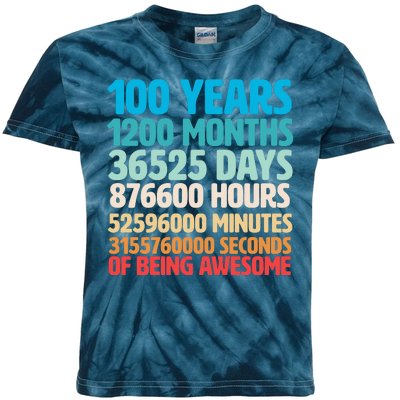 100 Years Of Being Awesome 100th Birthday Time Breakdown Kids Tie-Dye T-Shirt