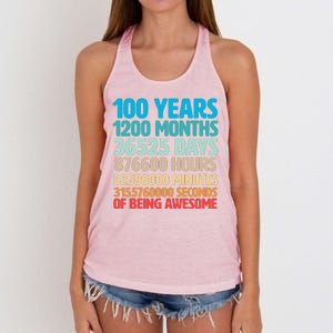 100 Years Of Being Awesome 100th Birthday Time Breakdown Women's Knotted Racerback Tank