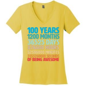 100 Years Of Being Awesome 100th Birthday Time Breakdown Women's V-Neck T-Shirt