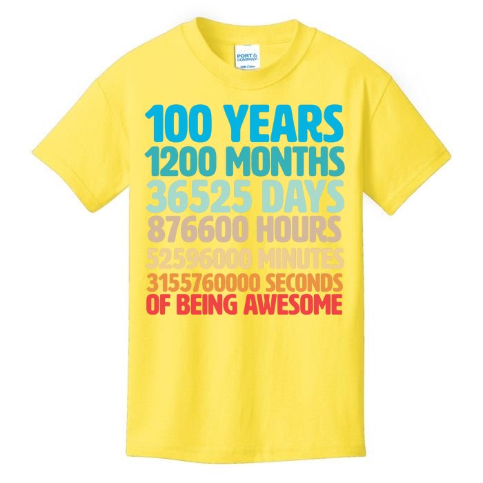 100 Years Of Being Awesome 100th Birthday Time Breakdown Kids T-Shirt