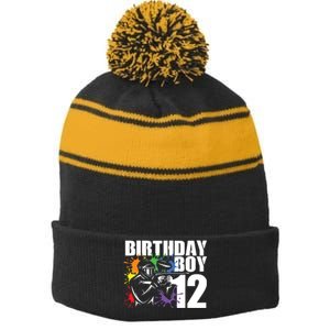 12 Year Old Paintball Birthday Party 12th Gift For Stripe Pom Pom Beanie