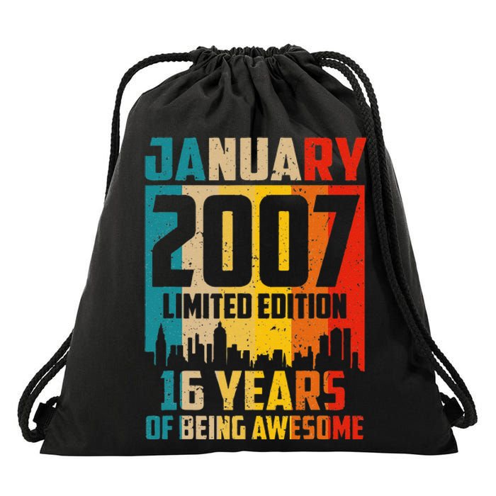 16 Years Old Gifts Vintage January 2007 16th Birthday Drawstring Bag