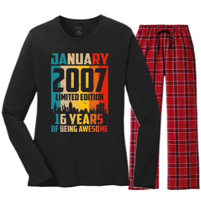 16 Years Old Gifts Vintage January 2007 16th Birthday Women's Long Sleeve Flannel Pajama Set 