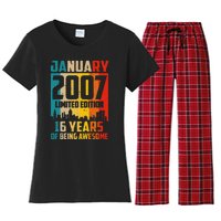 16 Years Old Gifts Vintage January 2007 16th Birthday Women's Flannel Pajama Set