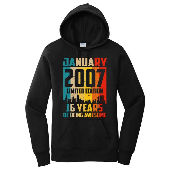 16 Years Old Gifts Vintage January 2007 16th Birthday Women's Pullover Hoodie