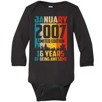 16 Years Old Gifts Vintage January 2007 16th Birthday Baby Long Sleeve Bodysuit