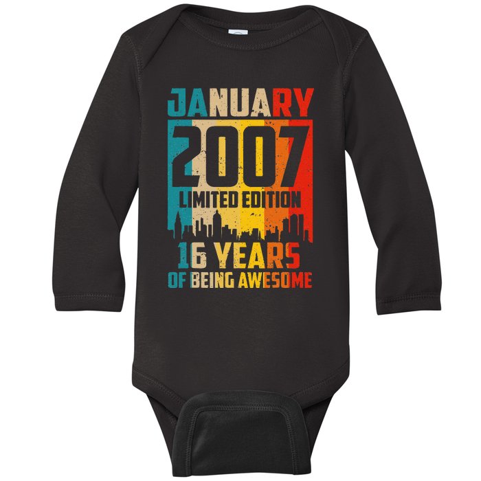 16 Years Old Gifts Vintage January 2007 16th Birthday Baby Long Sleeve Bodysuit