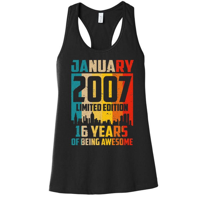 16 Years Old Gifts Vintage January 2007 16th Birthday Women's Racerback Tank