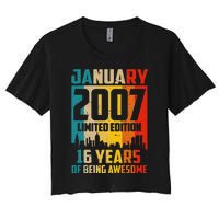 16 Years Old Gifts Vintage January 2007 16th Birthday Women's Crop Top Tee