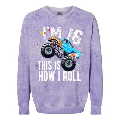 16 Year Old Gift Cool 16th Birthday Boy Gift For Monster Truck Car Lovers Colorblast Crewneck Sweatshirt