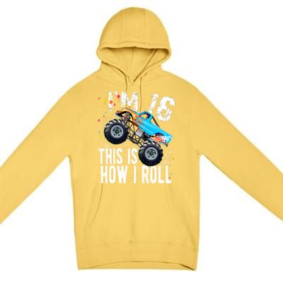 16 Year Old Gift Cool 16th Birthday Boy Gift For Monster Truck Car Lovers Premium Pullover Hoodie