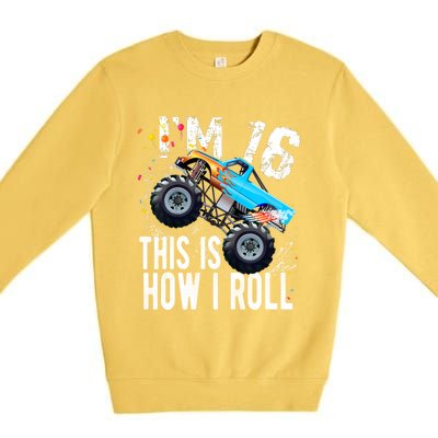 16 Year Old Gift Cool 16th Birthday Boy Gift For Monster Truck Car Lovers Premium Crewneck Sweatshirt