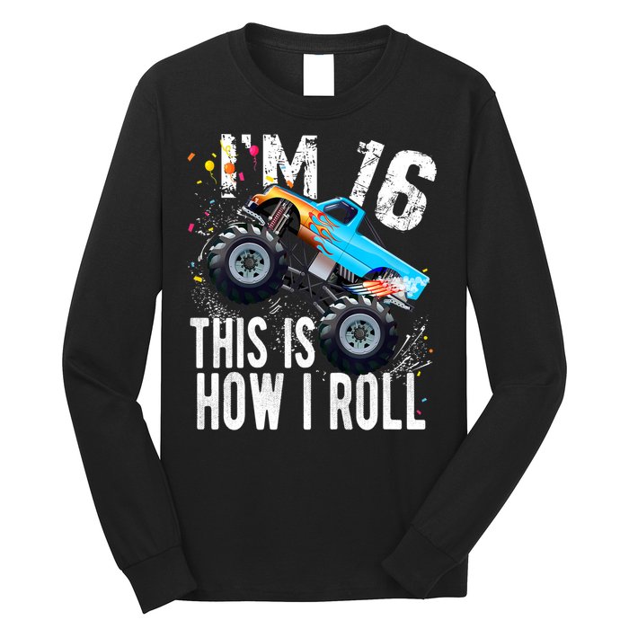 16 Year Old Gift Cool 16th Birthday Boy Gift For Monster Truck Car Lovers Long Sleeve Shirt