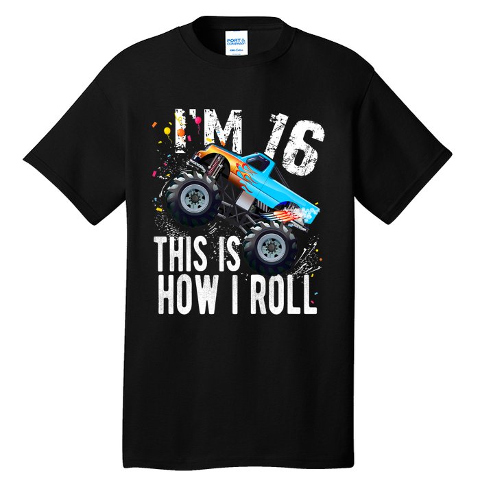 16 Year Old Gift Cool 16th Birthday Boy Gift For Monster Truck Car Lovers Tall T-Shirt