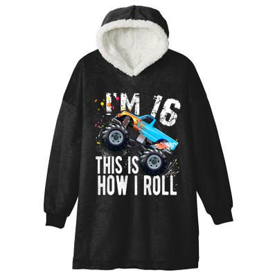 16 Year Old Gift Cool 16th Birthday Boy Gift For Monster Truck Car Lovers Hooded Wearable Blanket