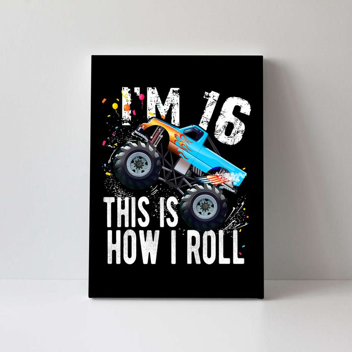 16 Year Old Gift Cool 16th Birthday Boy Gift For Monster Truck Car Lovers Canvas