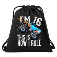 16 Year Old Gift Cool 16th Birthday Boy Gift For Monster Truck Car Lovers Drawstring Bag