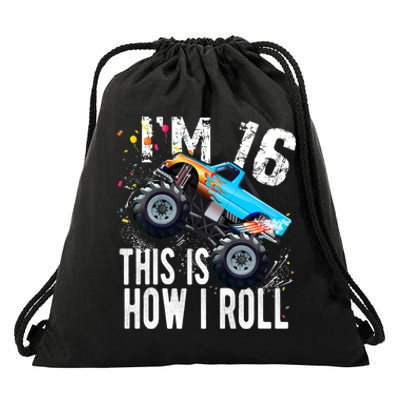 16 Year Old Gift Cool 16th Birthday Boy Gift For Monster Truck Car Lovers Drawstring Bag