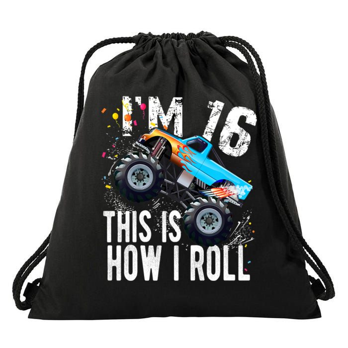 16 Year Old Gift Cool 16th Birthday Boy Gift For Monster Truck Car Lovers Drawstring Bag