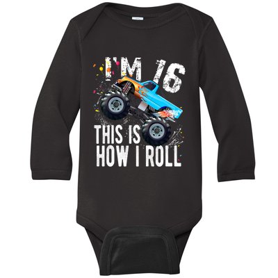 16 Year Old Gift Cool 16th Birthday Boy Gift For Monster Truck Car Lovers Baby Long Sleeve Bodysuit