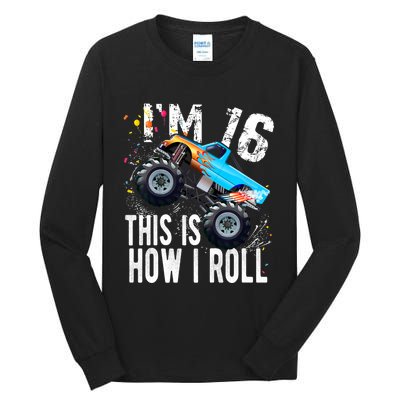 16 Year Old Gift Cool 16th Birthday Boy Gift For Monster Truck Car Lovers Tall Long Sleeve T-Shirt