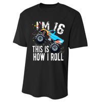 16 Year Old Gift Cool 16th Birthday Boy Gift For Monster Truck Car Lovers Performance Sprint T-Shirt