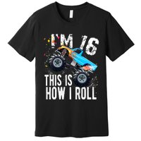 16 Year Old Gift Cool 16th Birthday Boy Gift For Monster Truck Car Lovers Premium T-Shirt