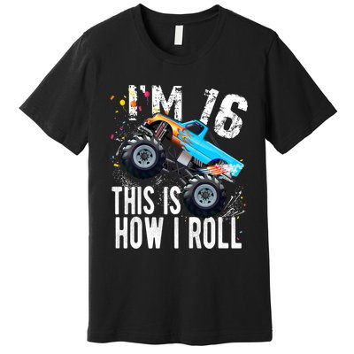 16 Year Old Gift Cool 16th Birthday Boy Gift For Monster Truck Car Lovers Premium T-Shirt