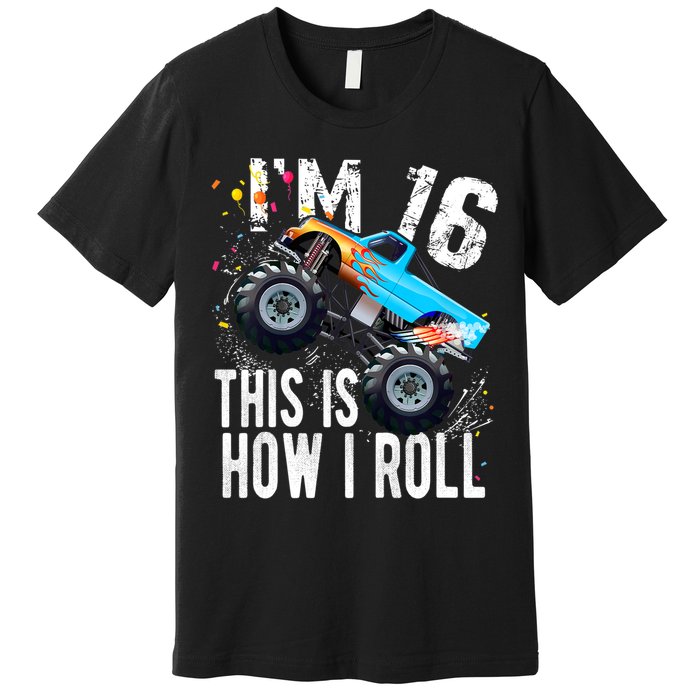 16 Year Old Gift Cool 16th Birthday Boy Gift For Monster Truck Car Lovers Premium T-Shirt