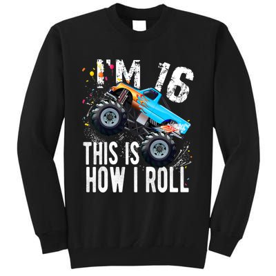 16 Year Old Gift Cool 16th Birthday Boy Gift For Monster Truck Car Lovers Tall Sweatshirt