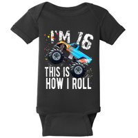 16 Year Old Gift Cool 16th Birthday Boy Gift For Monster Truck Car Lovers Baby Bodysuit