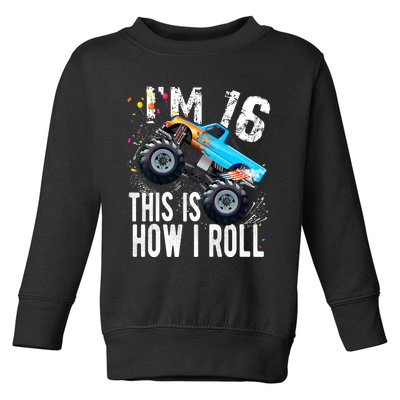 16 Year Old Gift Cool 16th Birthday Boy Gift For Monster Truck Car Lovers Toddler Sweatshirt