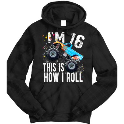 16 Year Old Gift Cool 16th Birthday Boy Gift For Monster Truck Car Lovers Tie Dye Hoodie