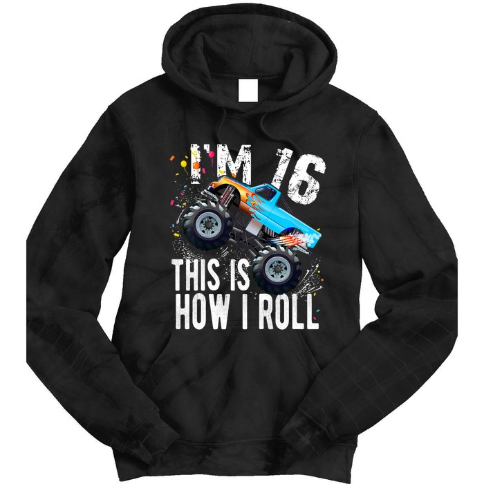 16 Year Old Gift Cool 16th Birthday Boy Gift For Monster Truck Car Lovers Tie Dye Hoodie