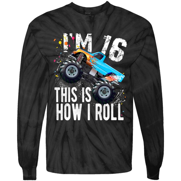 16 Year Old Gift Cool 16th Birthday Boy Gift For Monster Truck Car Lovers Tie-Dye Long Sleeve Shirt