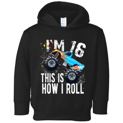 16 Year Old Gift Cool 16th Birthday Boy Gift For Monster Truck Car Lovers Toddler Hoodie