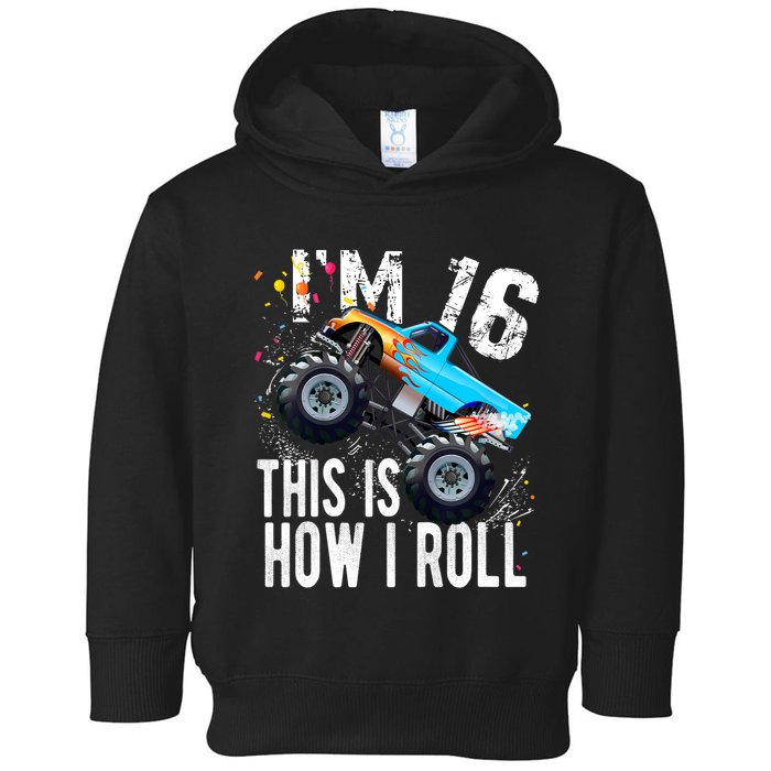 16 Year Old Gift Cool 16th Birthday Boy Gift For Monster Truck Car Lovers Toddler Hoodie