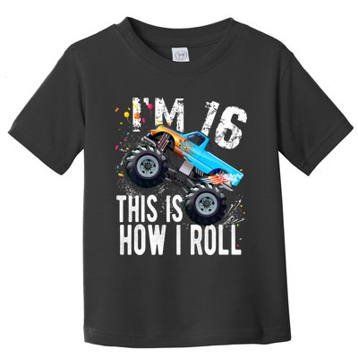 16 Year Old Gift Cool 16th Birthday Boy Gift For Monster Truck Car Lovers Toddler T-Shirt