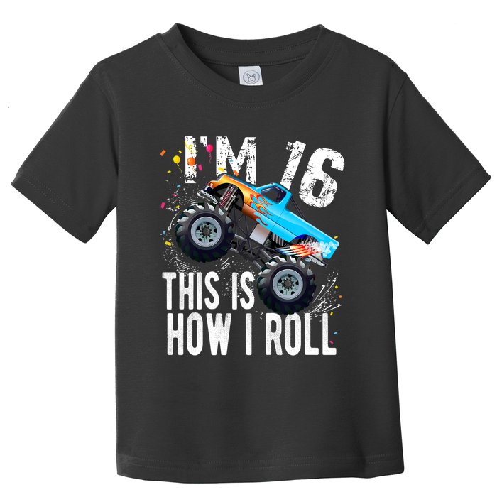 16 Year Old Gift Cool 16th Birthday Boy Gift For Monster Truck Car Lovers Toddler T-Shirt