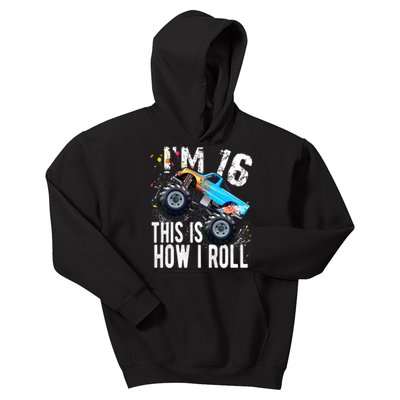 16 Year Old Gift Cool 16th Birthday Boy Gift For Monster Truck Car Lovers Kids Hoodie