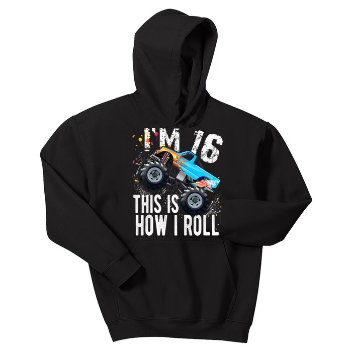 16 Year Old Gift Cool 16th Birthday Boy Gift For Monster Truck Car Lovers Kids Hoodie