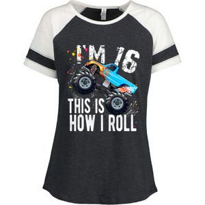 16 Year Old Gift Cool 16th Birthday Boy Gift For Monster Truck Car Lovers Enza Ladies Jersey Colorblock Tee