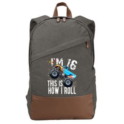 16 Year Old Gift Cool 16th Birthday Boy Gift For Monster Truck Car Lovers Cotton Canvas Backpack