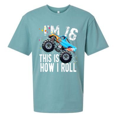 16 Year Old Gift Cool 16th Birthday Boy Gift For Monster Truck Car Lovers Sueded Cloud Jersey T-Shirt