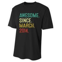 10 Year Old Awesome Since March 2014 10th Birthday Performance Sprint T-Shirt