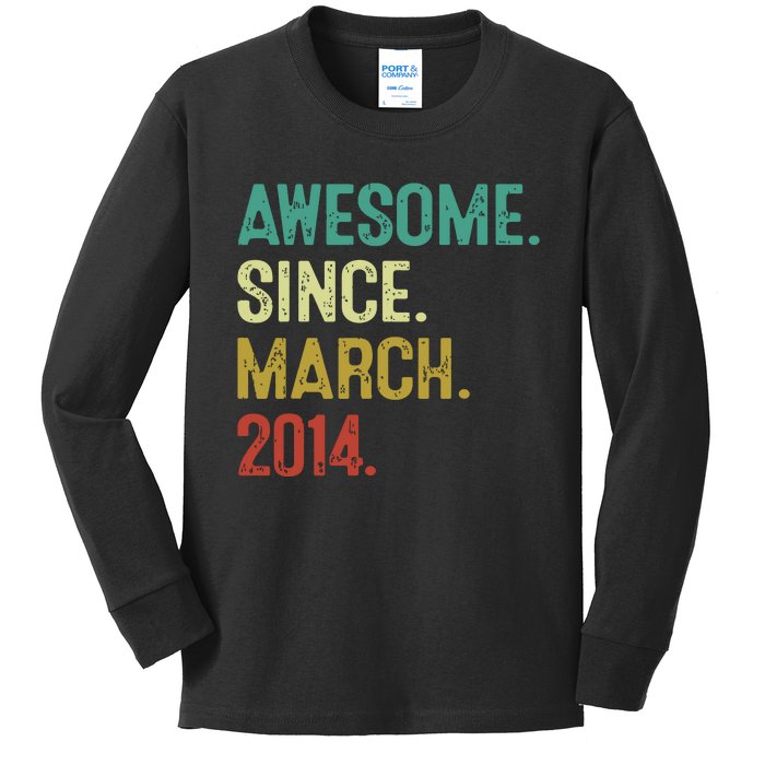 10 Year Old Awesome Since March 2014 10th Birthday Kids Long Sleeve Shirt